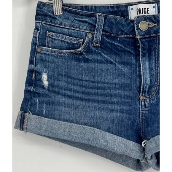 Paige Womens Jimmy Jimmy Denim Short Size 26 EUC Distressed Cuffed Mid Rise - Picture 2 of 7
